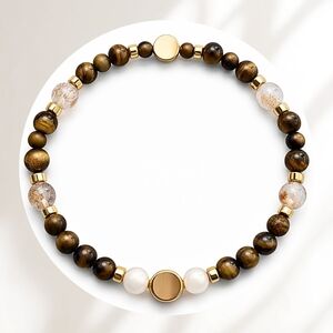 Elegant Gold GENUINE Citrine, Tiger's Eye, and Hematite Bracelet